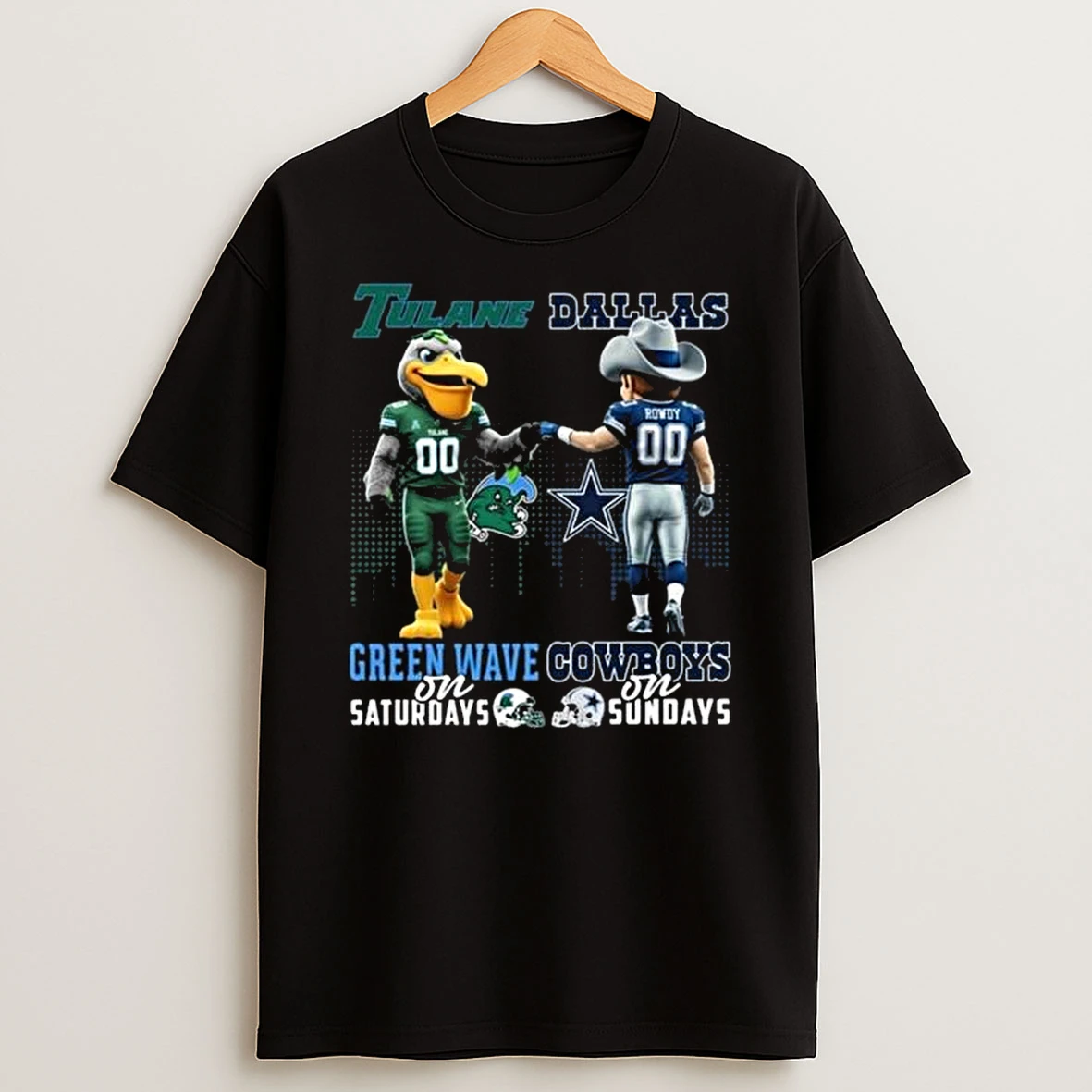 Tulane Green Wave On Saturdays X Dallas Cowboys On Sundays Mascot 2025 T Shirt