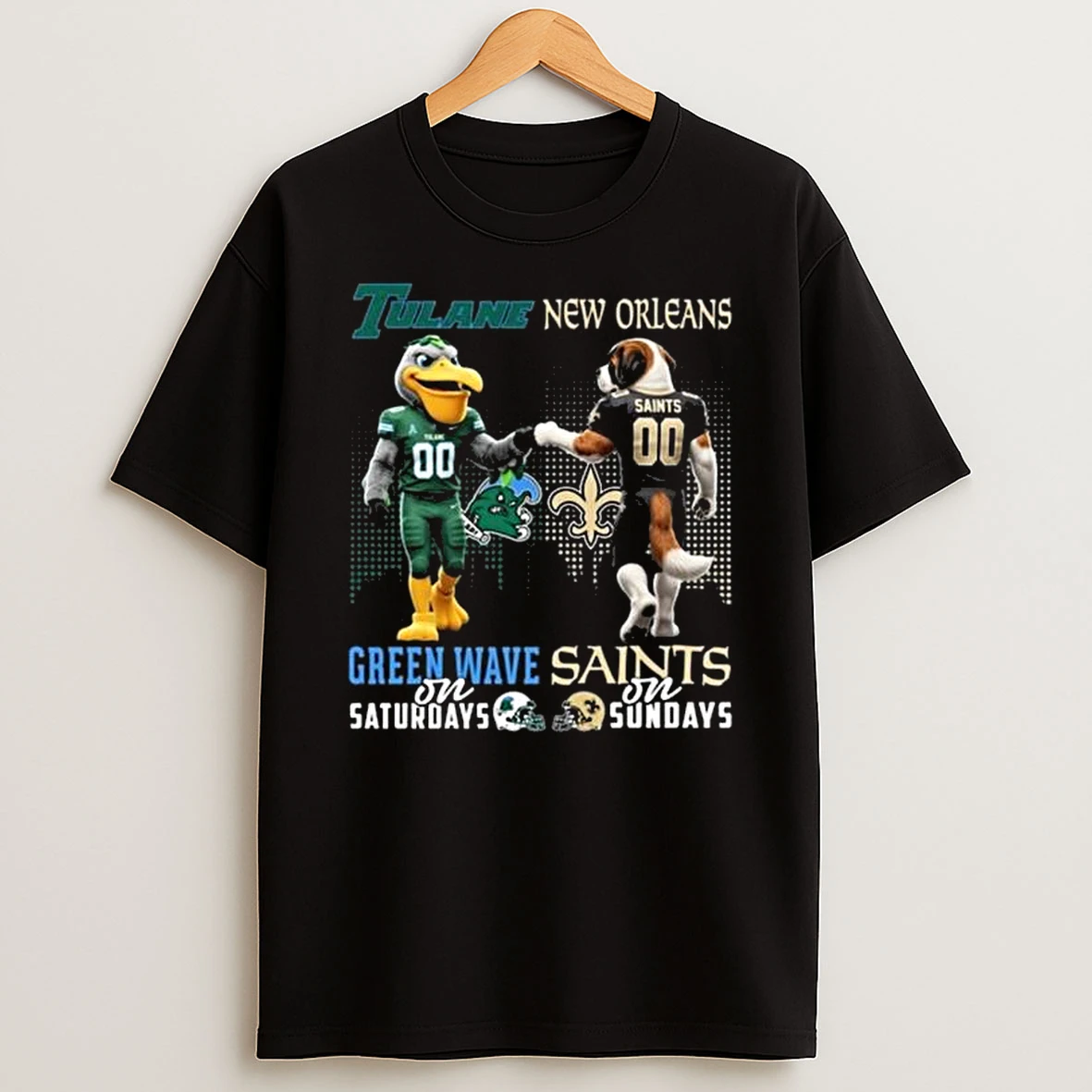 Tulane Green Wave On Saturdays X New Orleans Saints On Sundays Mascot 2025 T Shirt