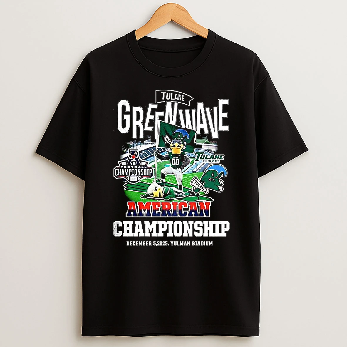 Tulane Green Wave Beat North Texas Mean Green Ncaa American Championship 2025 T Shirt