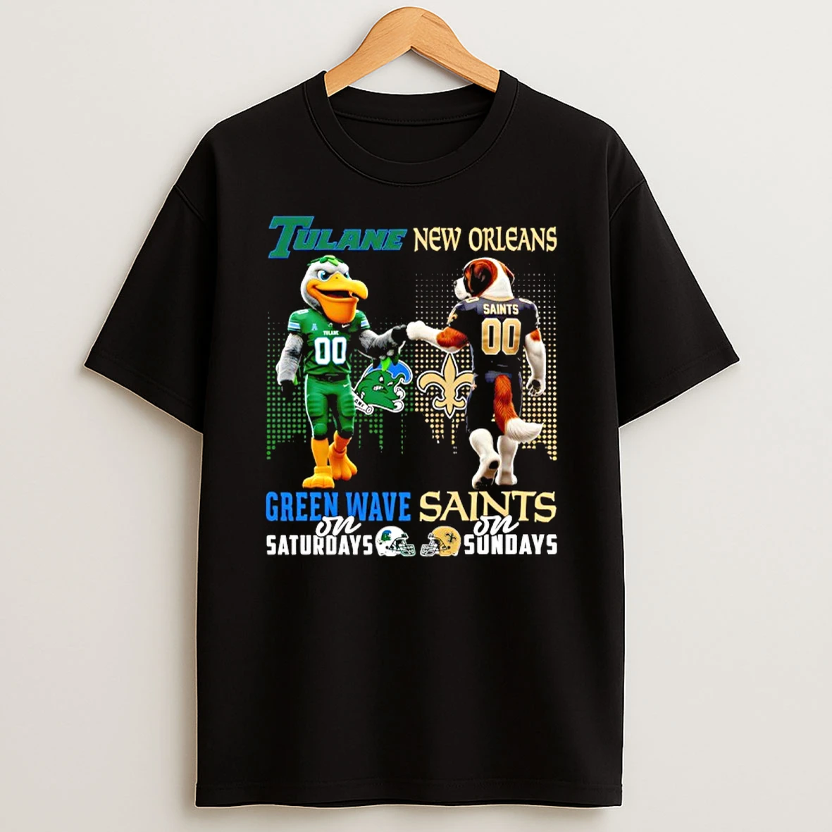 Tulane Green Wave On Saturdays X New Orleans Saints On Sundays Mascot T Shirt