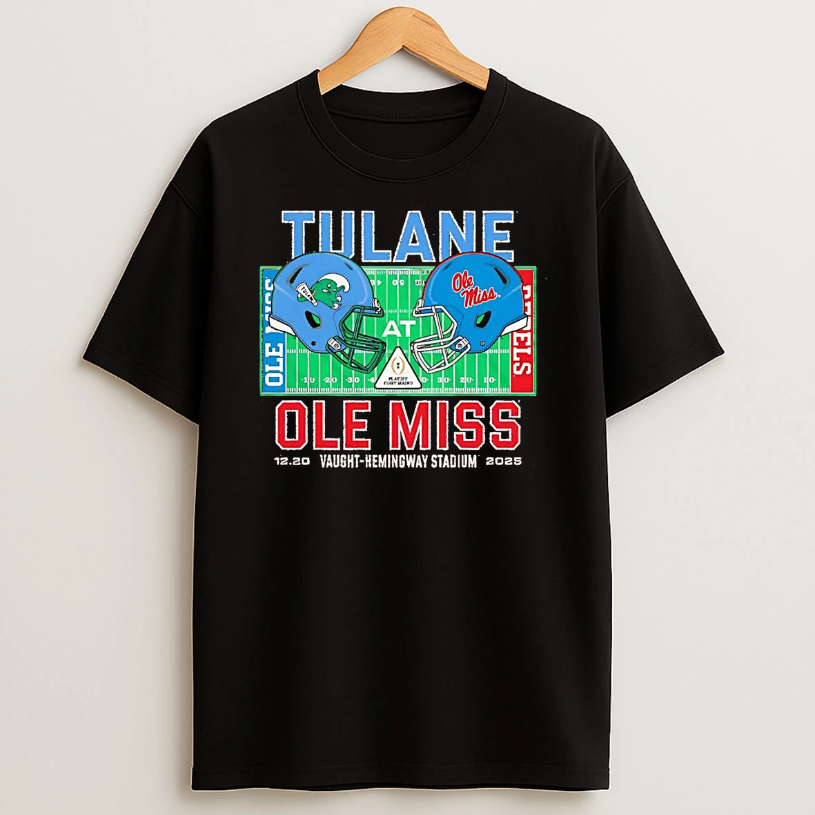 Tulane Green Wave Vs Ole Miss Rebels 2025 Cfp Vaught Hemingway Stadium T Shirt
