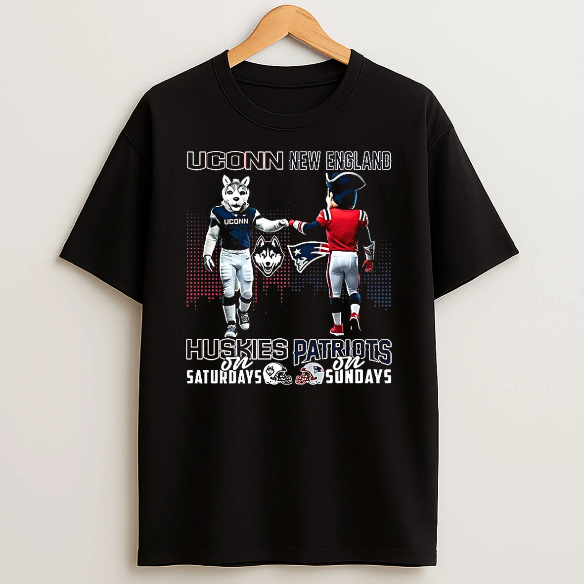 Uconn Huskies On Saturdays Vs New England Patriots On Sundays Mascot T Shirt