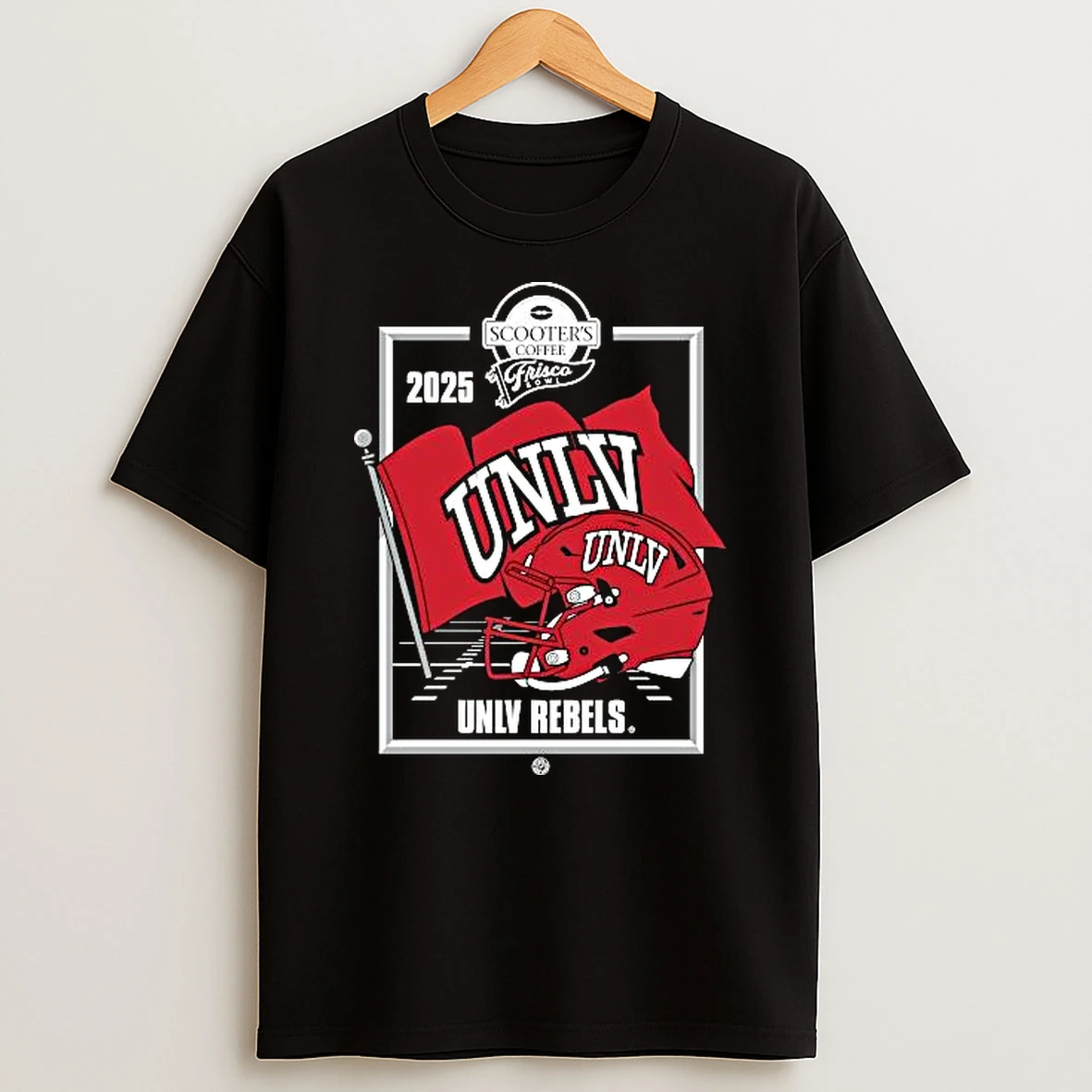 Unlv Rebels 2025 Scooters Coffee Frisco Bowl Helmet Logo T Shirt