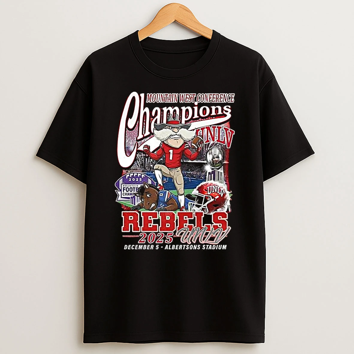 Unlv Rebels Mountain West Conference Champions 2025 Albertsons Stadium Mascot T Shirt