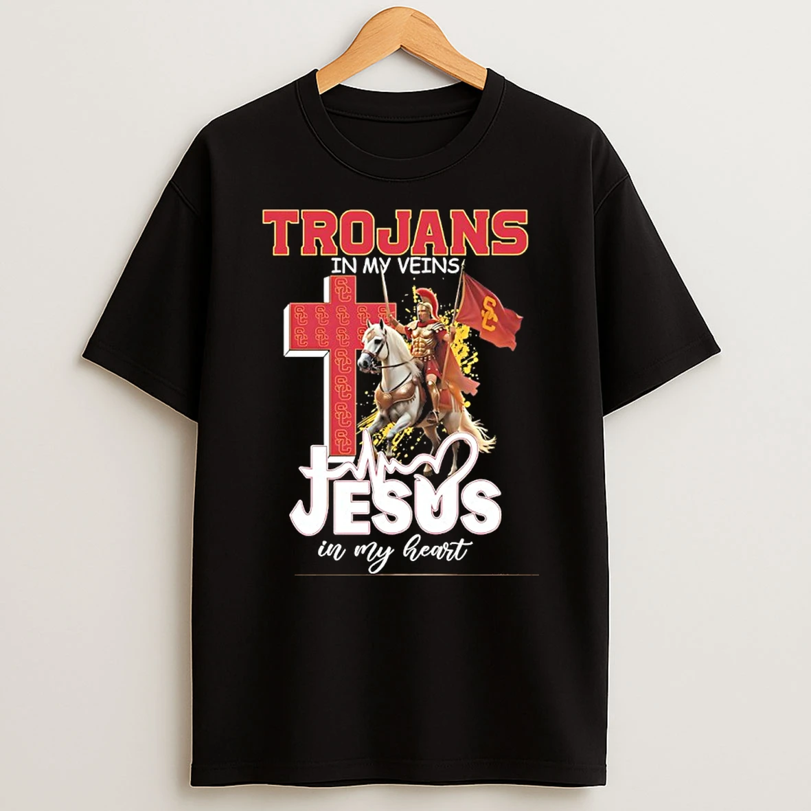 Usc Trojans Cross In My Veins Jesus In My Heart Mascot T Shirt