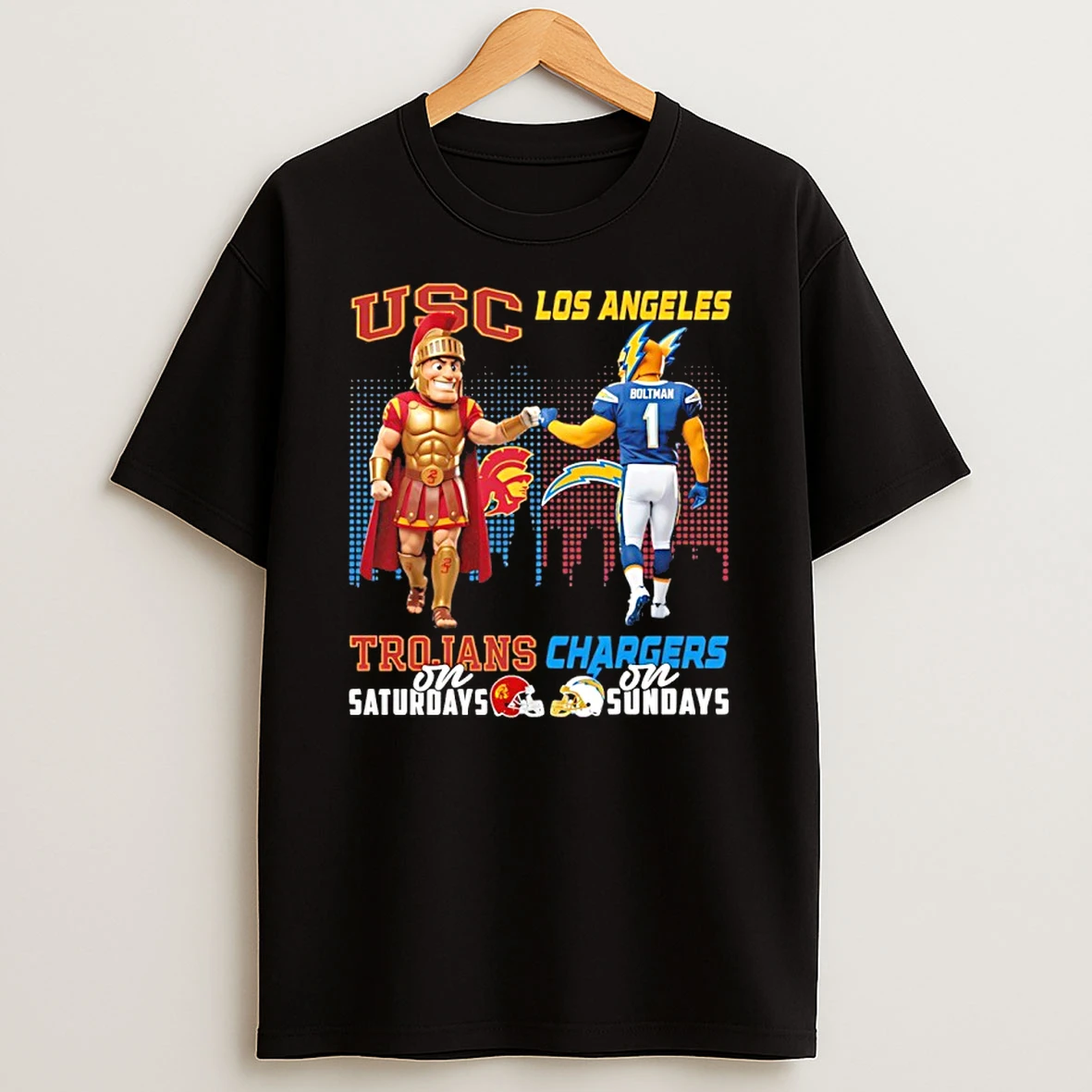 Usc Trojans On Saturdays Vs Los Angeles Chargers On Sundays Mascot Skyline T Shirt