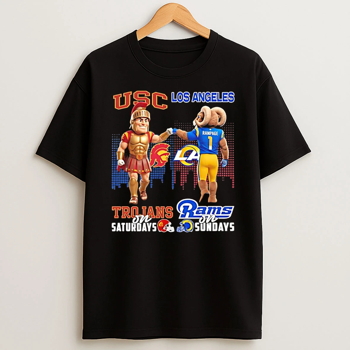 Usc Trojans On Saturdays Vs Los Angeles Rams On Sundays Mascot Skyline T Shirt