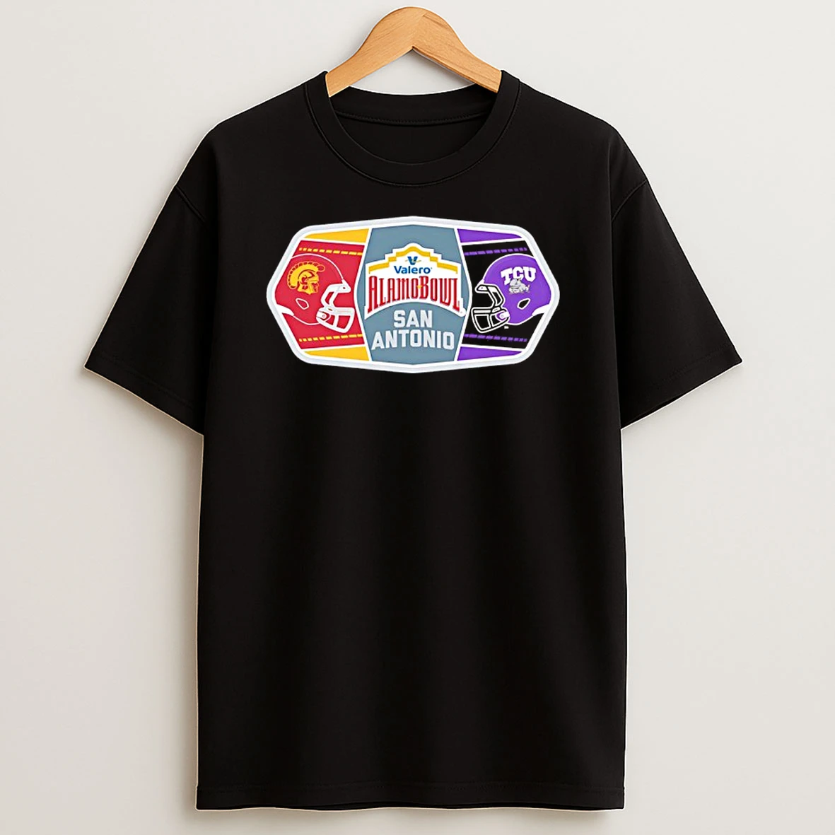 Usc Trojans Vs Tcu Horned Frogs 2025 Valero Alamo Bowl 2 Team Helmets T Shirt
