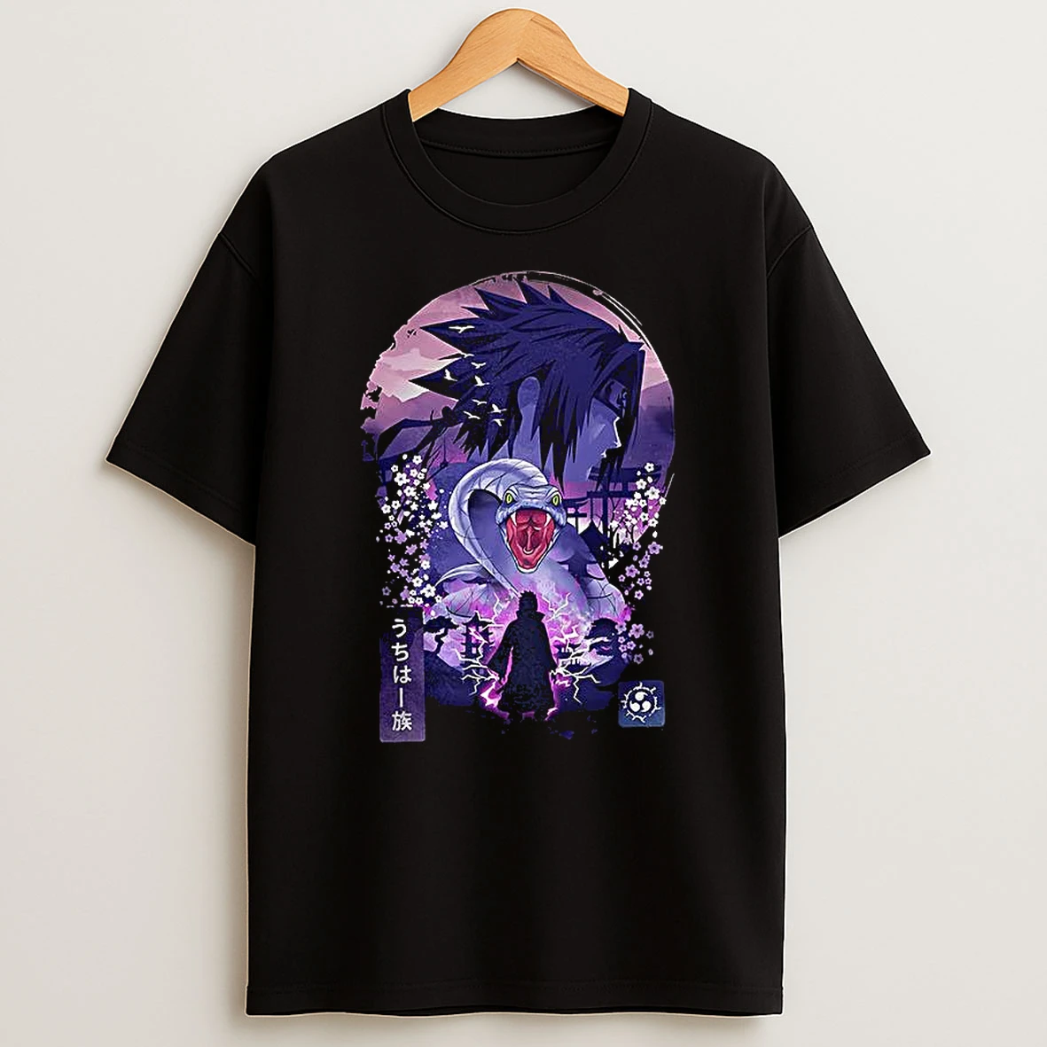 Uchiha Sasuke Naruto Anime Silhouette And Aoda Peach Blossom Ukiyo E T Shirt