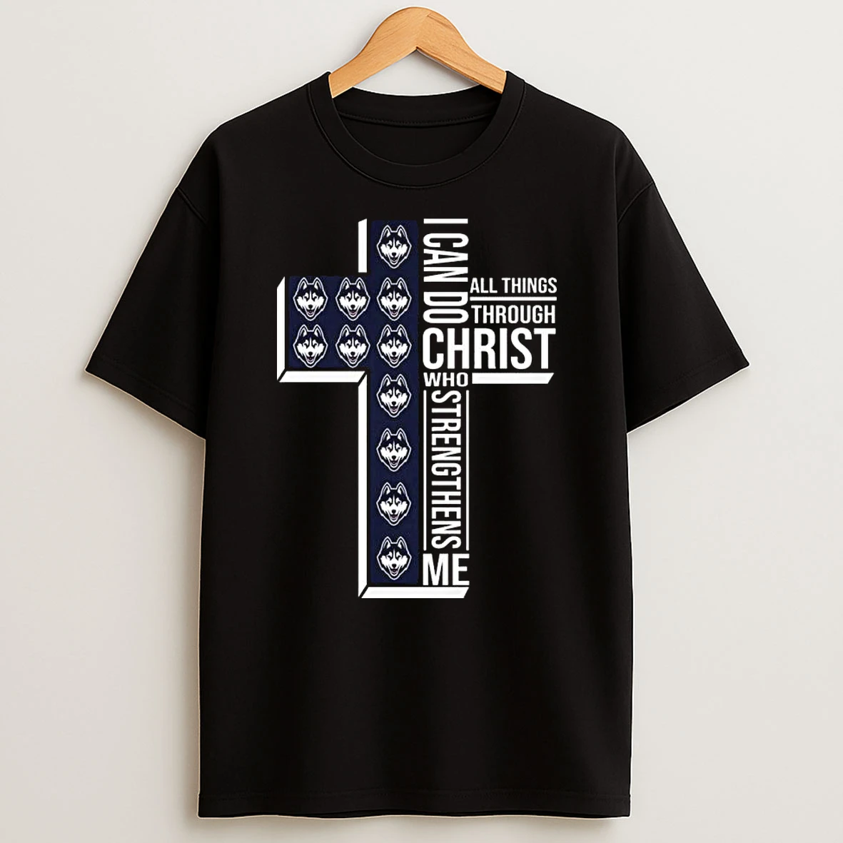 Uconn Huskies I Can Do All Things Through Christ Who Strengthens Me Cross 2025 T Shirt