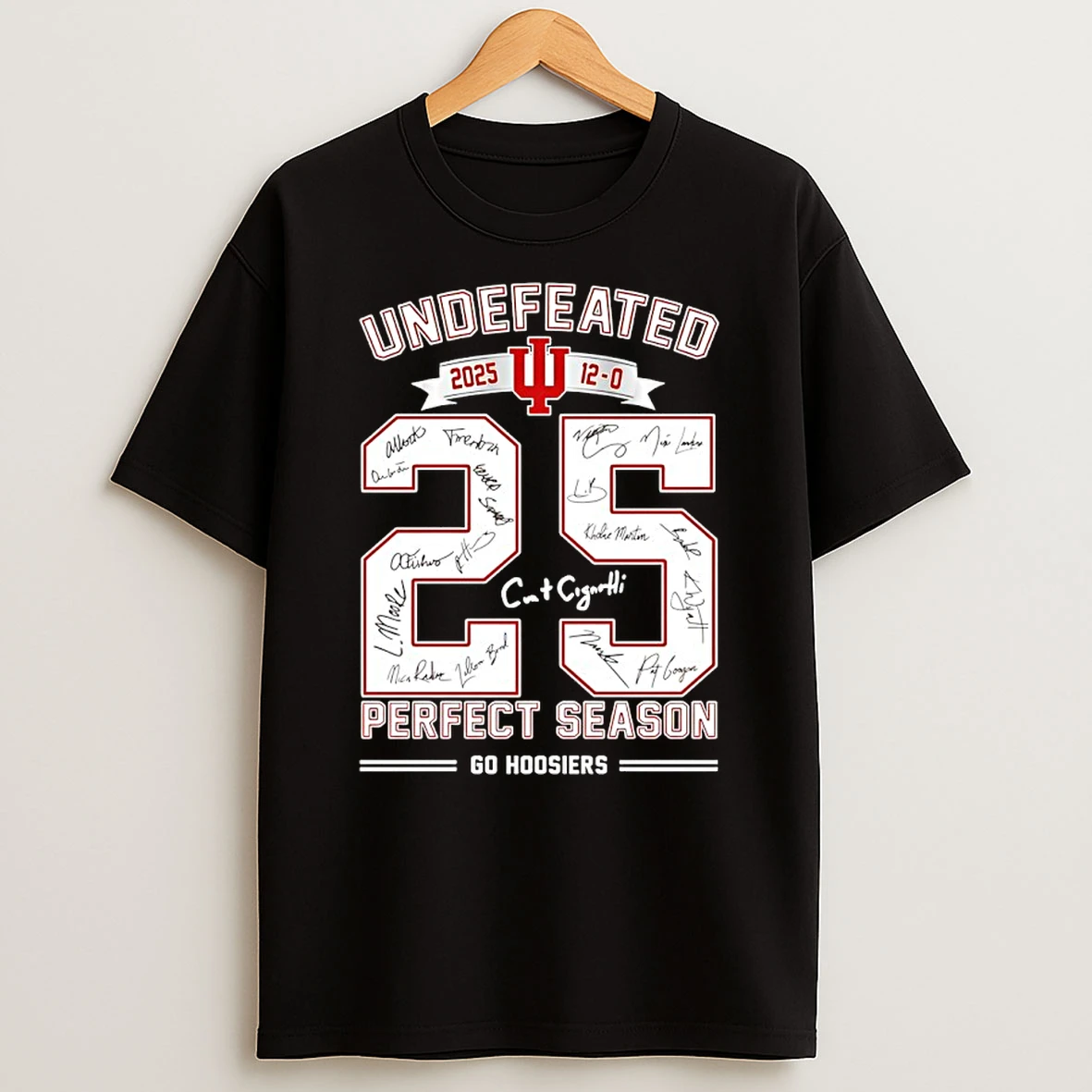 Undefeated 25 Indiana Hoosiers 12 0 Perfect Season Go Hoosiers Players Signatures T Shirt