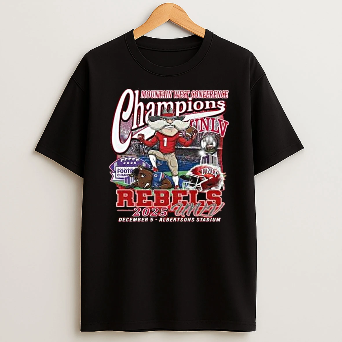 Unlv Rebels 2025 Mountain West Conference Champions Mascot T Shirt
