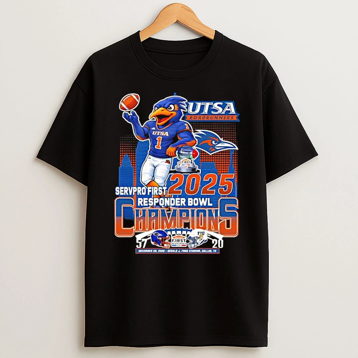 Utsa Roadrunners Mascot Servpro First Responder Bowl Champions 2025 T Shirt