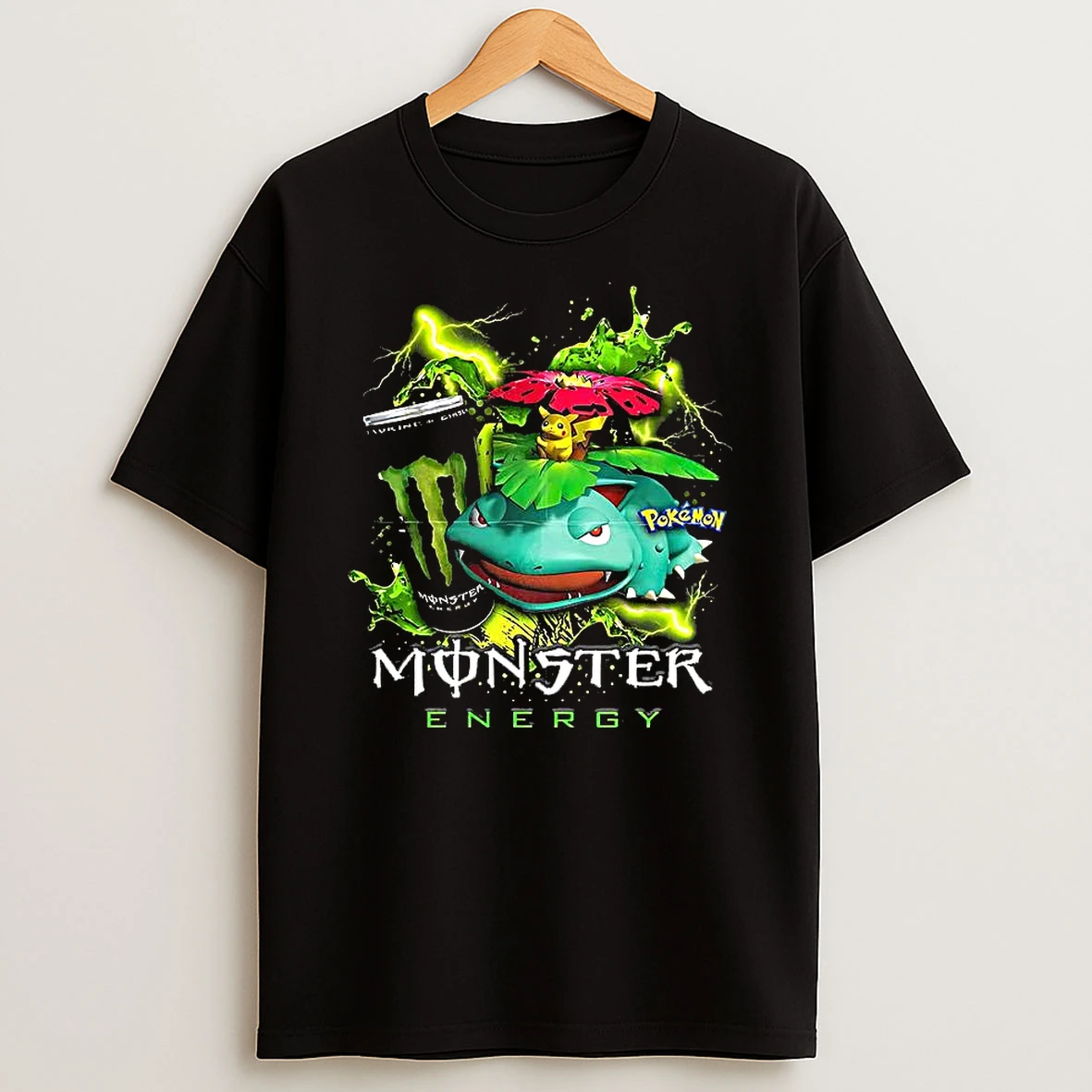 Venusaur And Pikachu Pokemon Colosseum Video Game X Monster Energy T Shirt