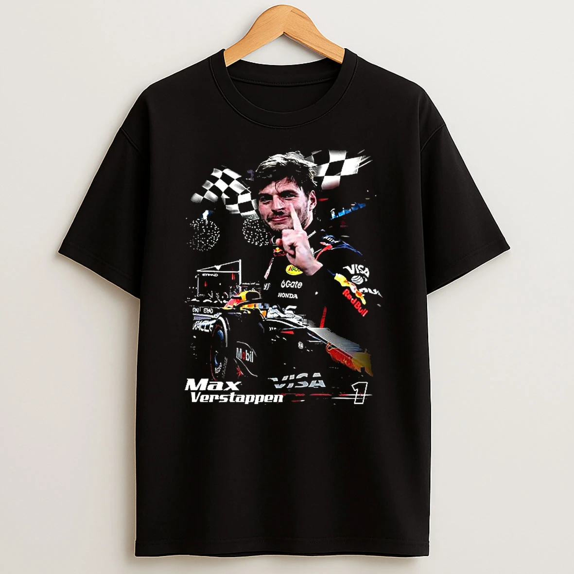 Verstappen Red Bull Racing Team 2025 Number 1 Checkered Flag T Shirt