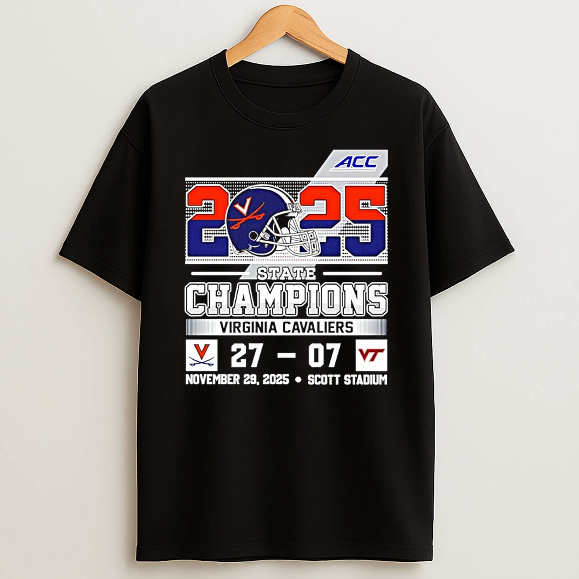Virginia Cavaliers 2025 Acc State Champions 27 07 Score Helmets T Shirt