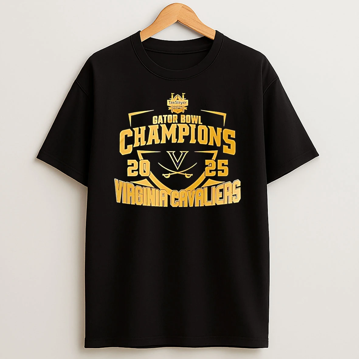 Virginia Cavaliers 2025 Taxslayer Gator Bowl Champions Gold T Shirt