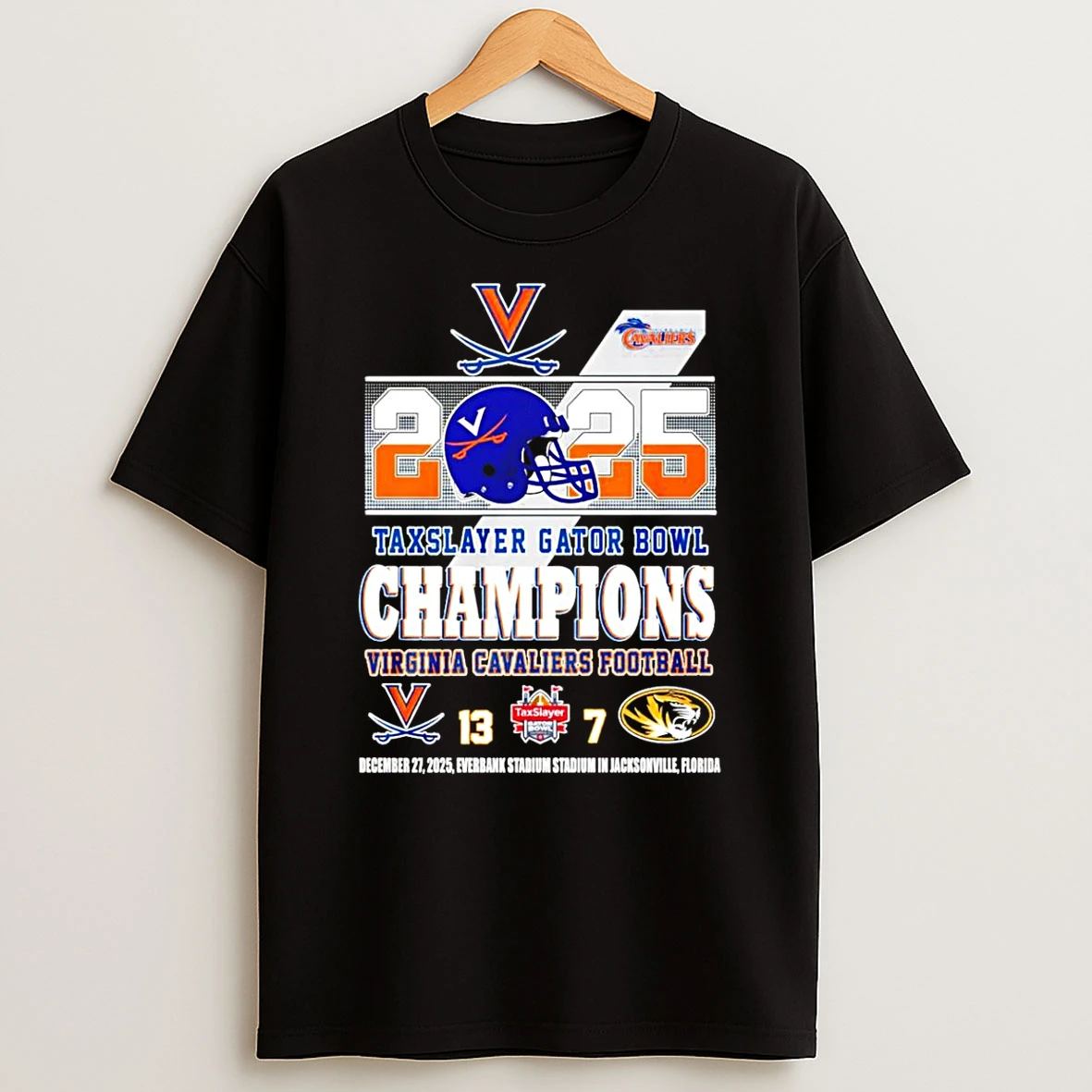 Virginia Cavaliers 2025 Taxslayer Gator Bowl Champions Score Helmet T Shirt