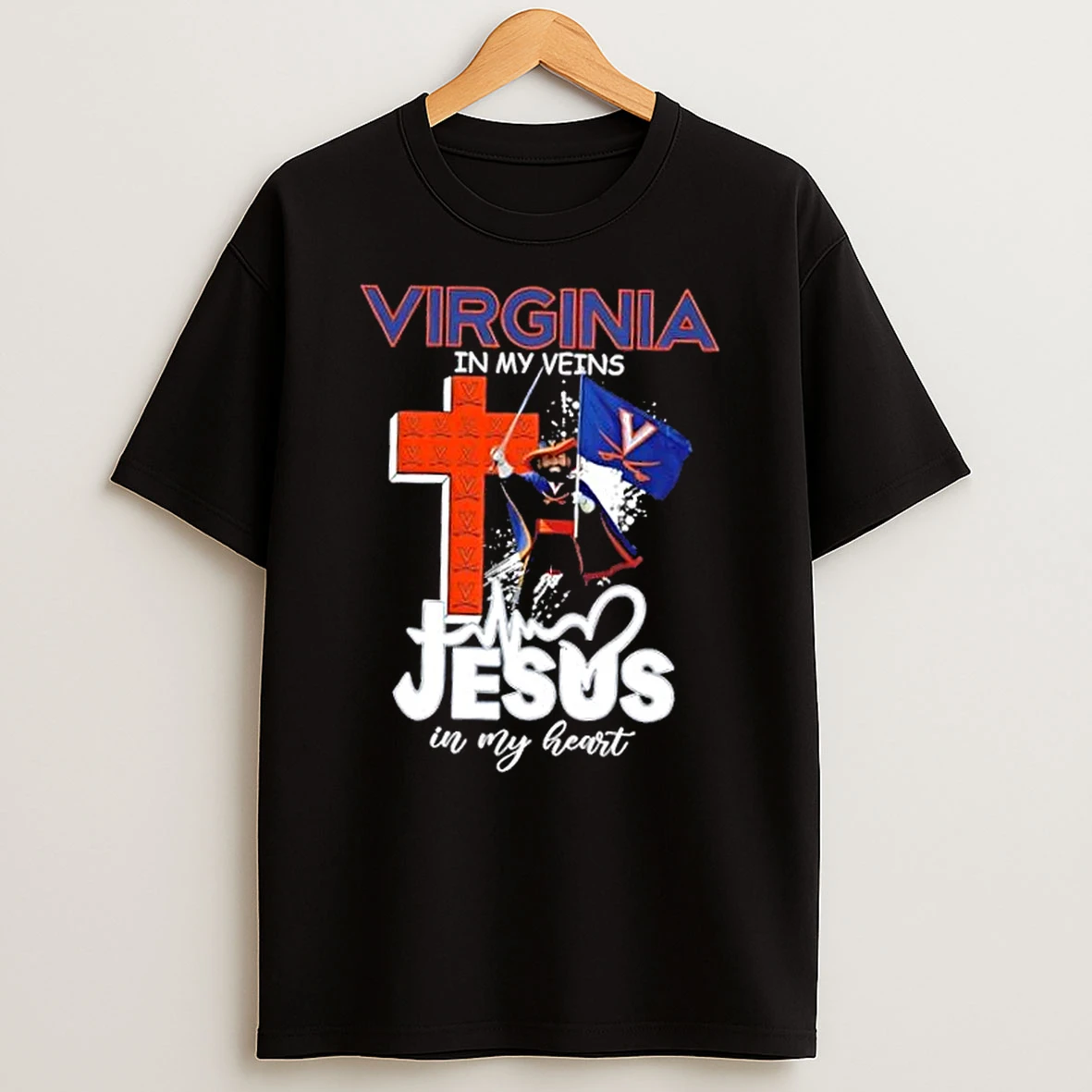 Virginia Cavaliers Mascot Hold Flag In My Veins Jesus In My Heart T Shirt
