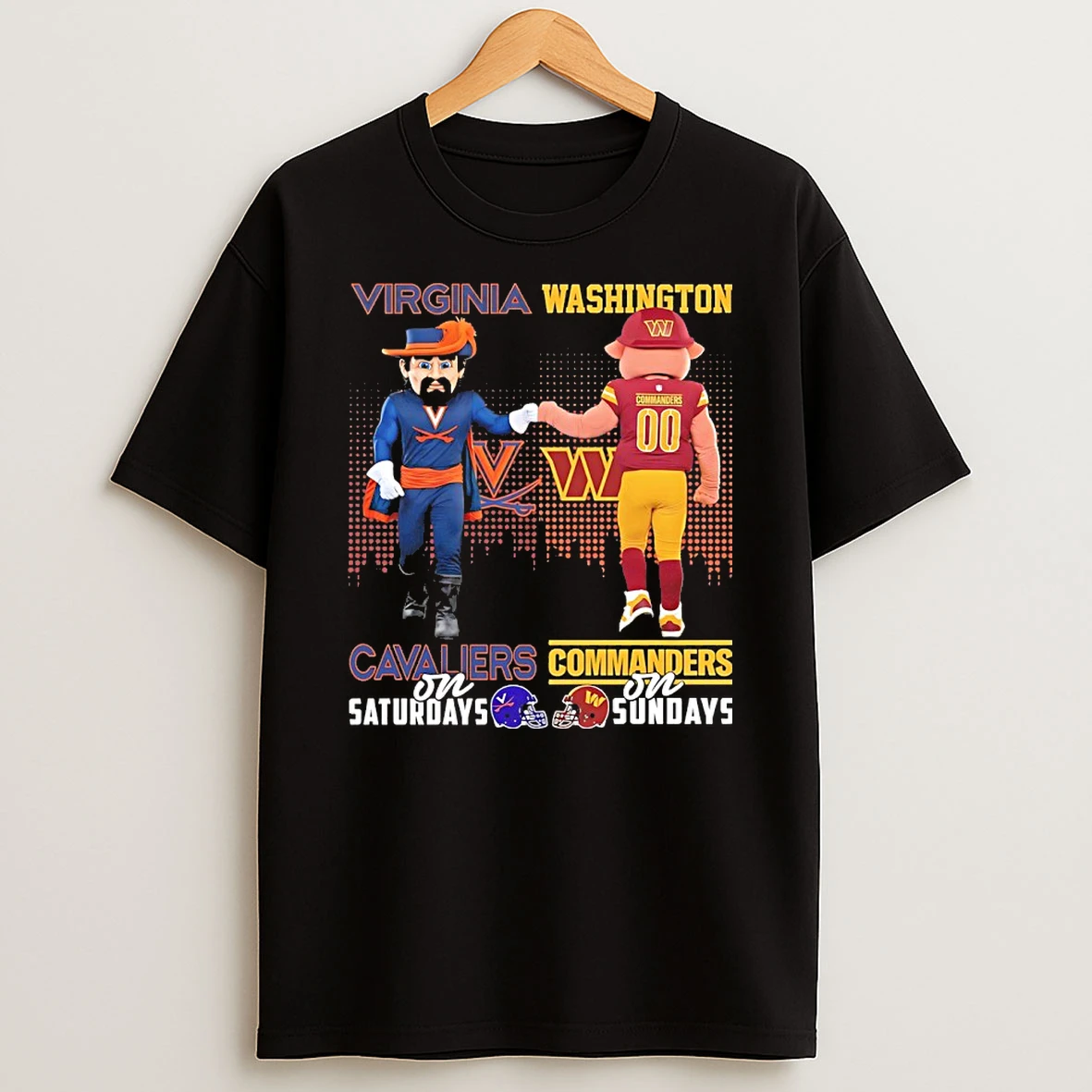 Virginia Cavaliers On Saturday And Washington Commanders On Sundays Skyline Mascot T Shirt