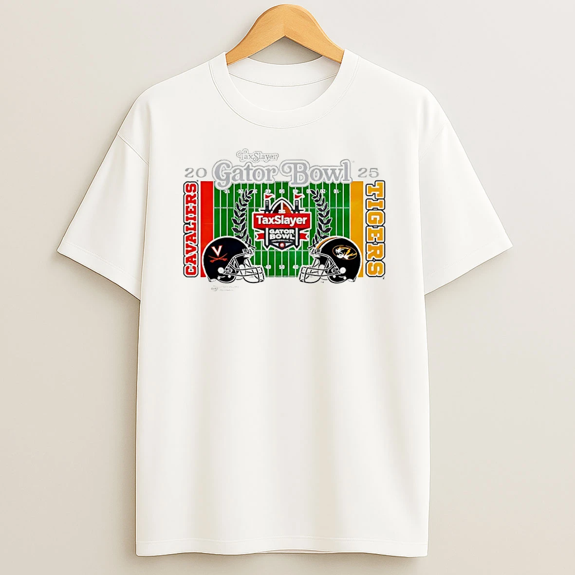 Virginia Cavaliers Vs Missouri Tigers 2025 Taxslayer Gator Bowl 2 Team Helmet Circle T Shirt