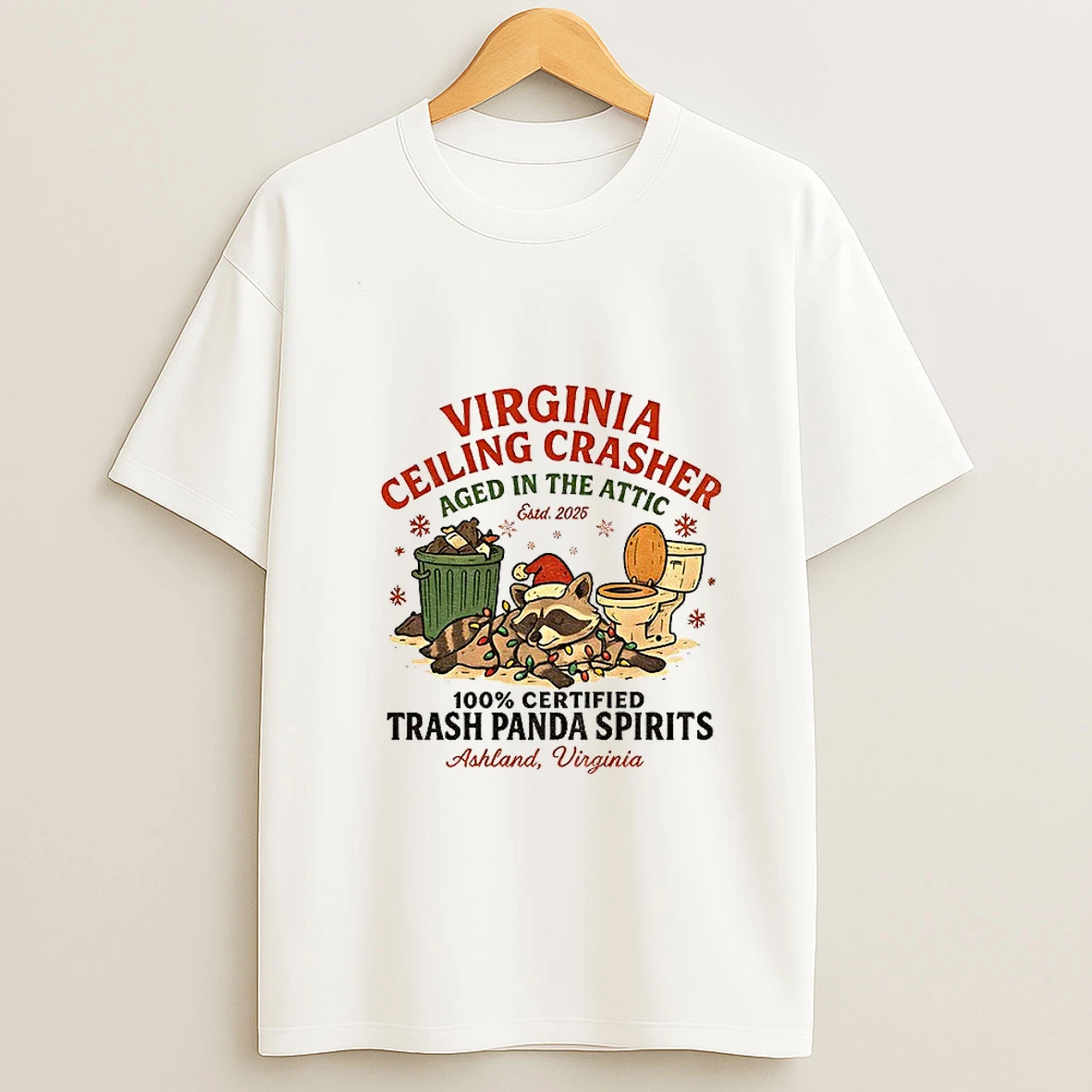 Virginia Ceiling Crasher 100 Certified Trash Panda Spirits Christmas T Shirt