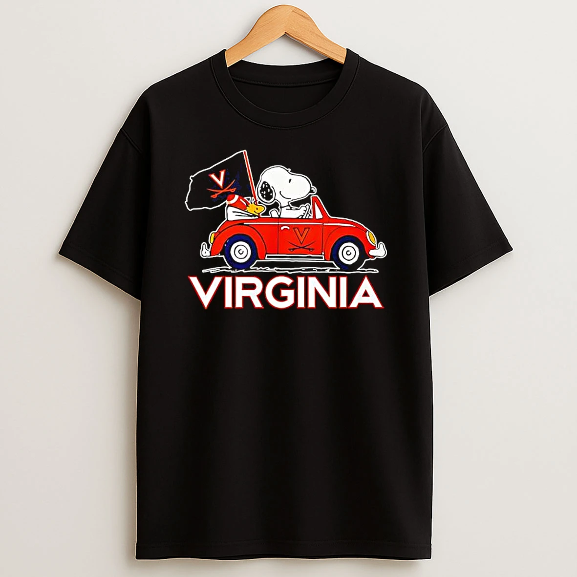 Virginia Tech Snoopy And Woodstock Driving Car T Shirt