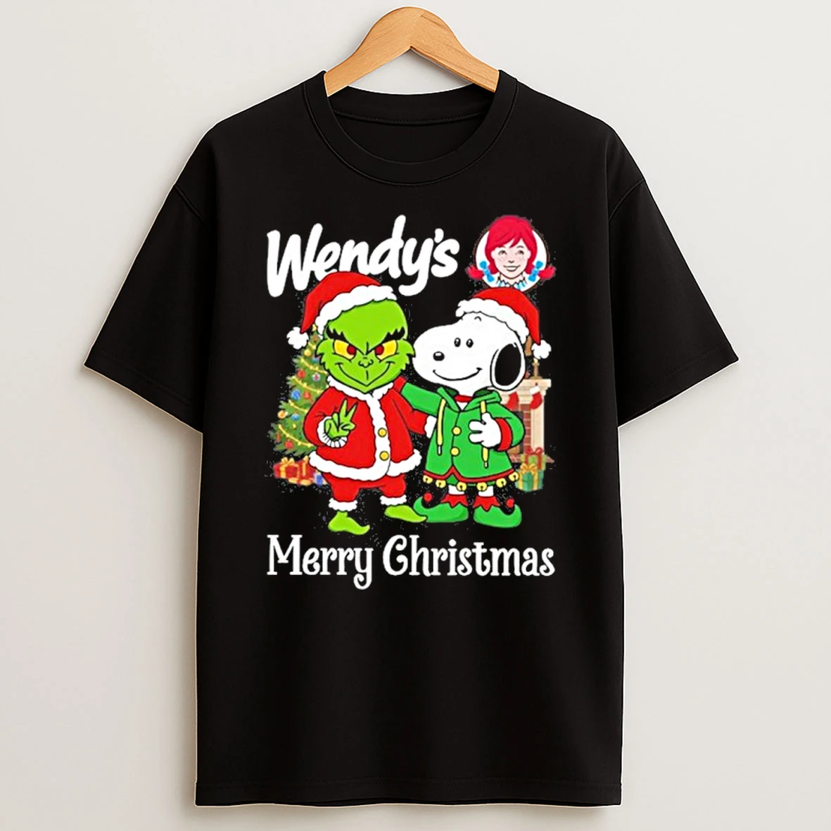Wendys Santa Grinch X Santa Snoopy Merry Christmas T Shirt