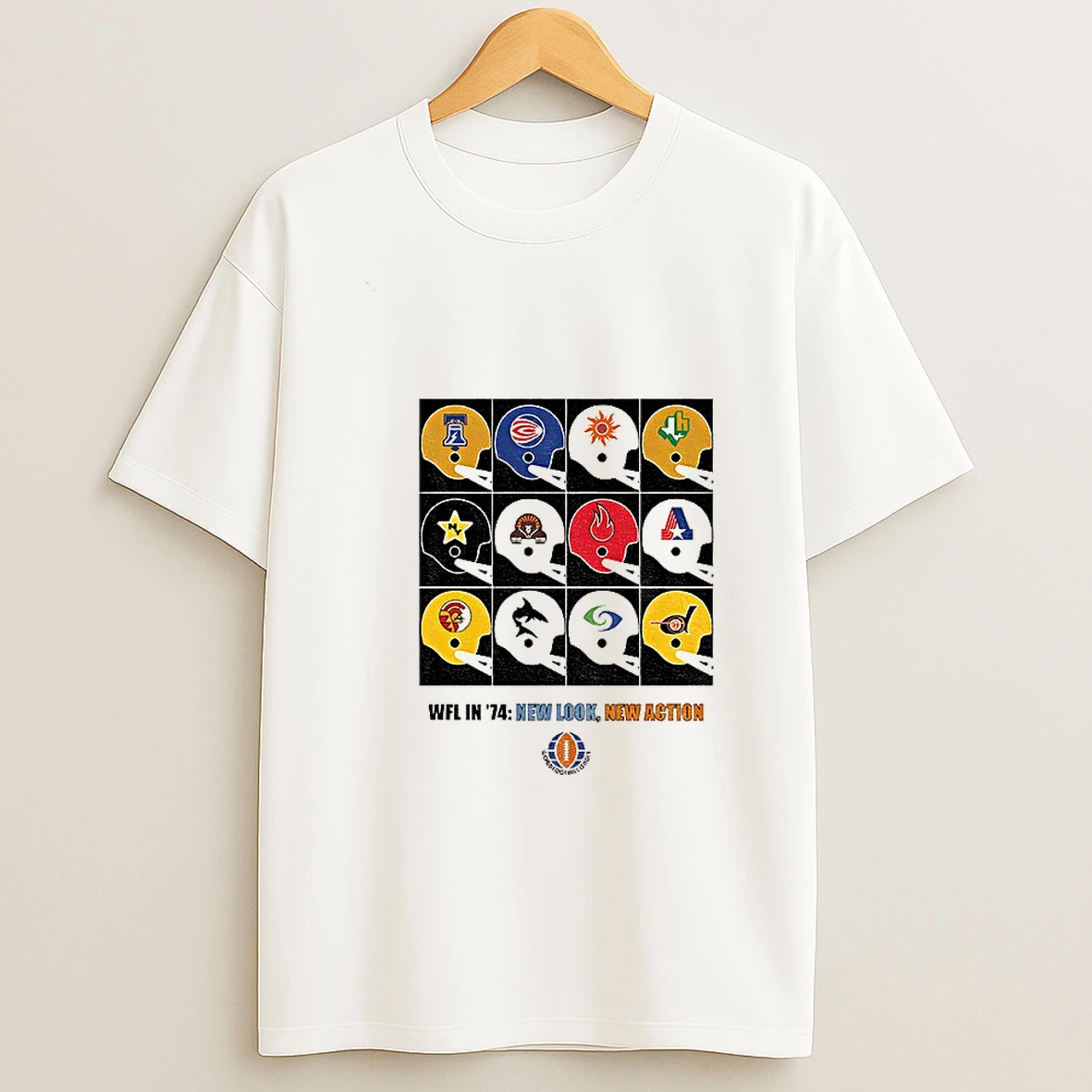 Wfl In 74 New Look New Action Helmet World Football League T Shirt