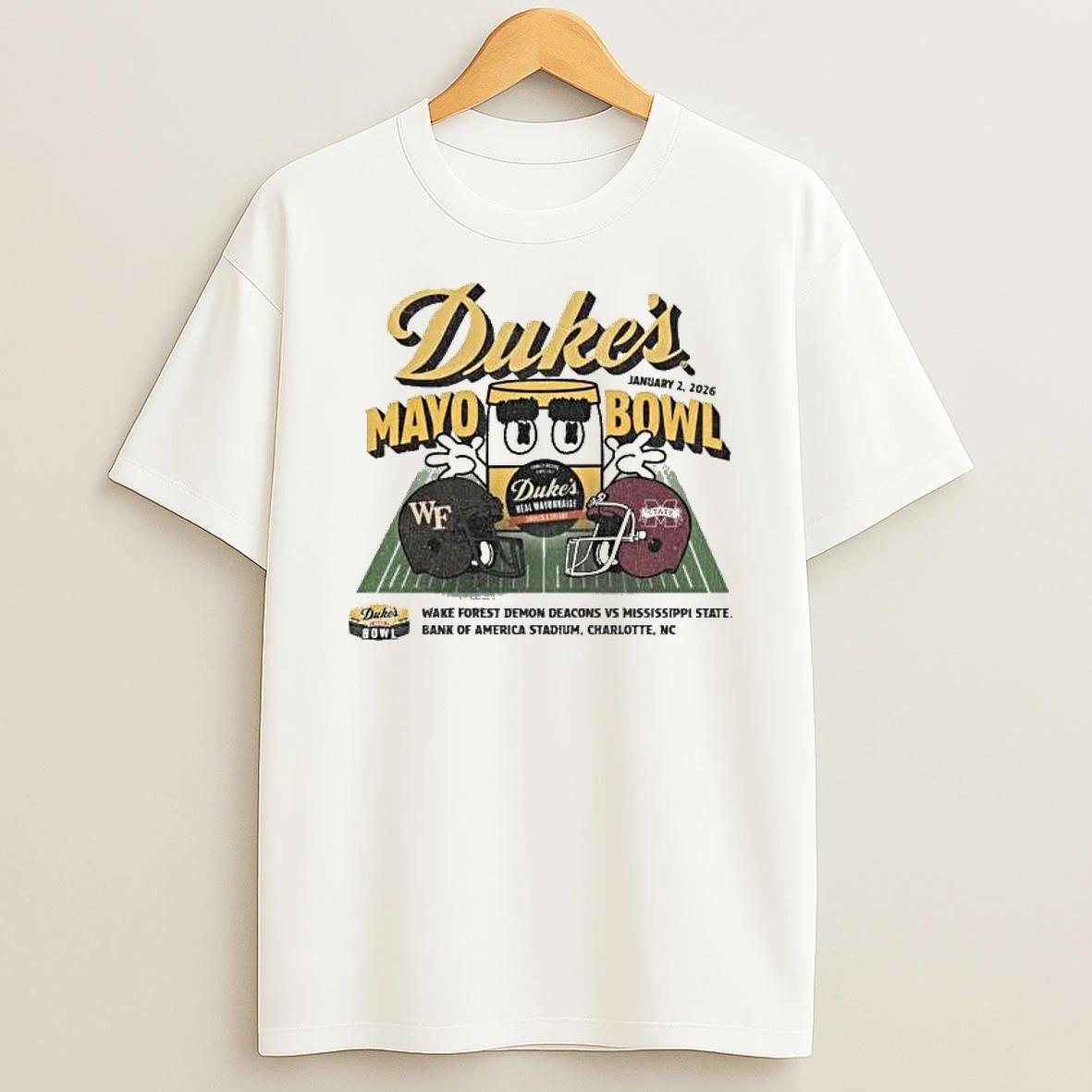 Wake Forest Demon Deacons Vs Mississippi State 2026 Dukes Mayo Bowl 2 Team Head To Head T Shirt
