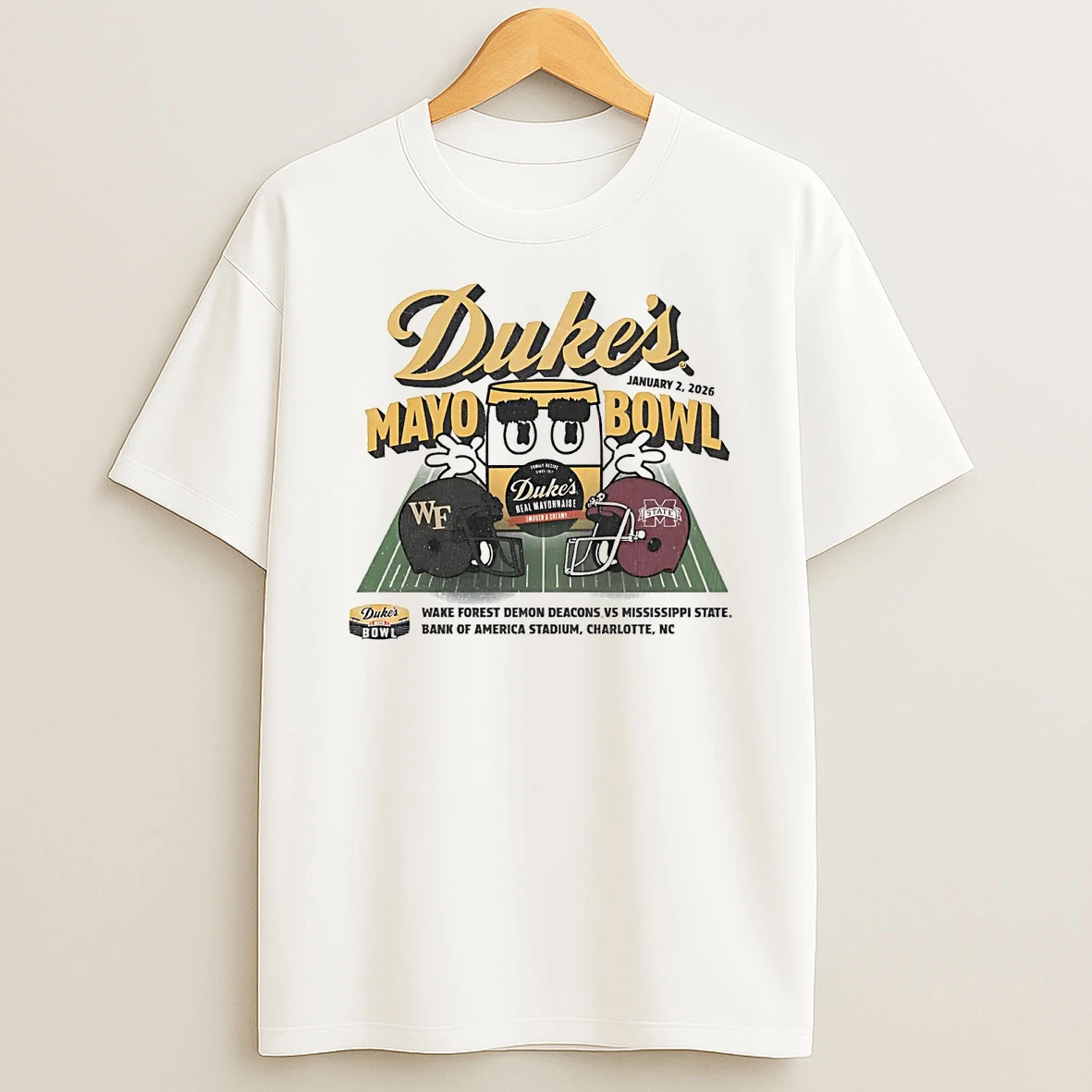 Wake Forest Demon Deacons Vs Mississippi State Bulldogs 2026 Dukes Mayo Bowl Helmet T Shirt