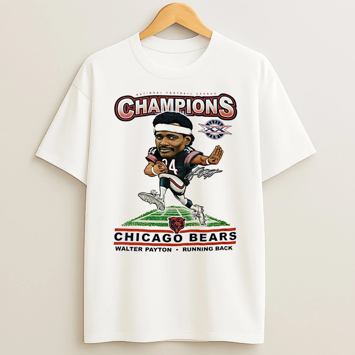 Walter Payton Chicago Bears Running Back Super Bowl Xx Champions Caricature Circle T Shirt