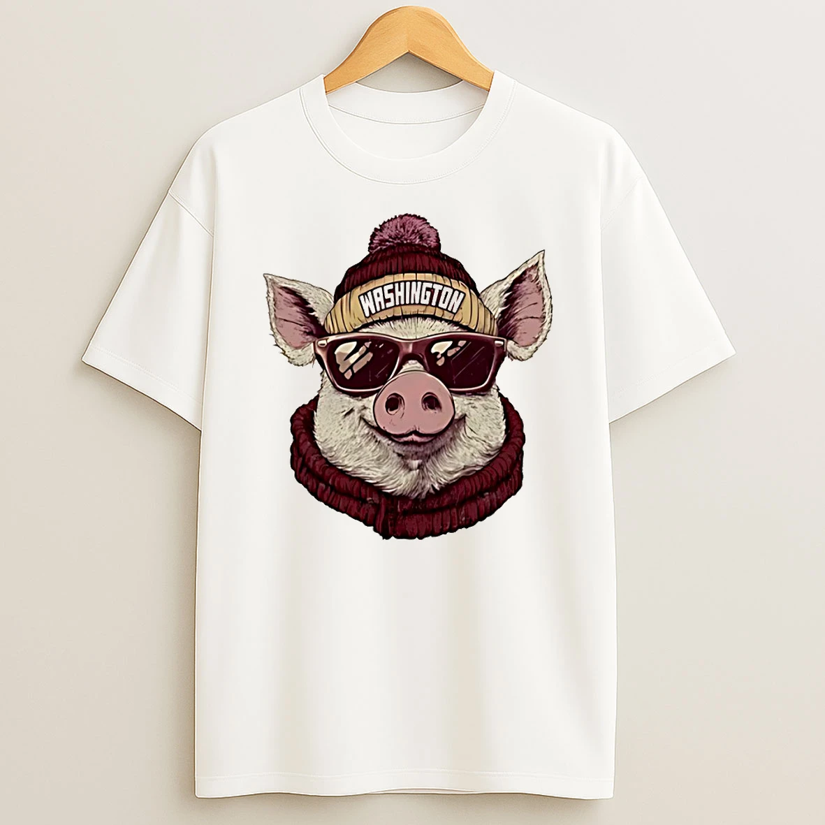Washington Commanders Mascot Wearing A Beanie And Sunglasses Circle T Shirt