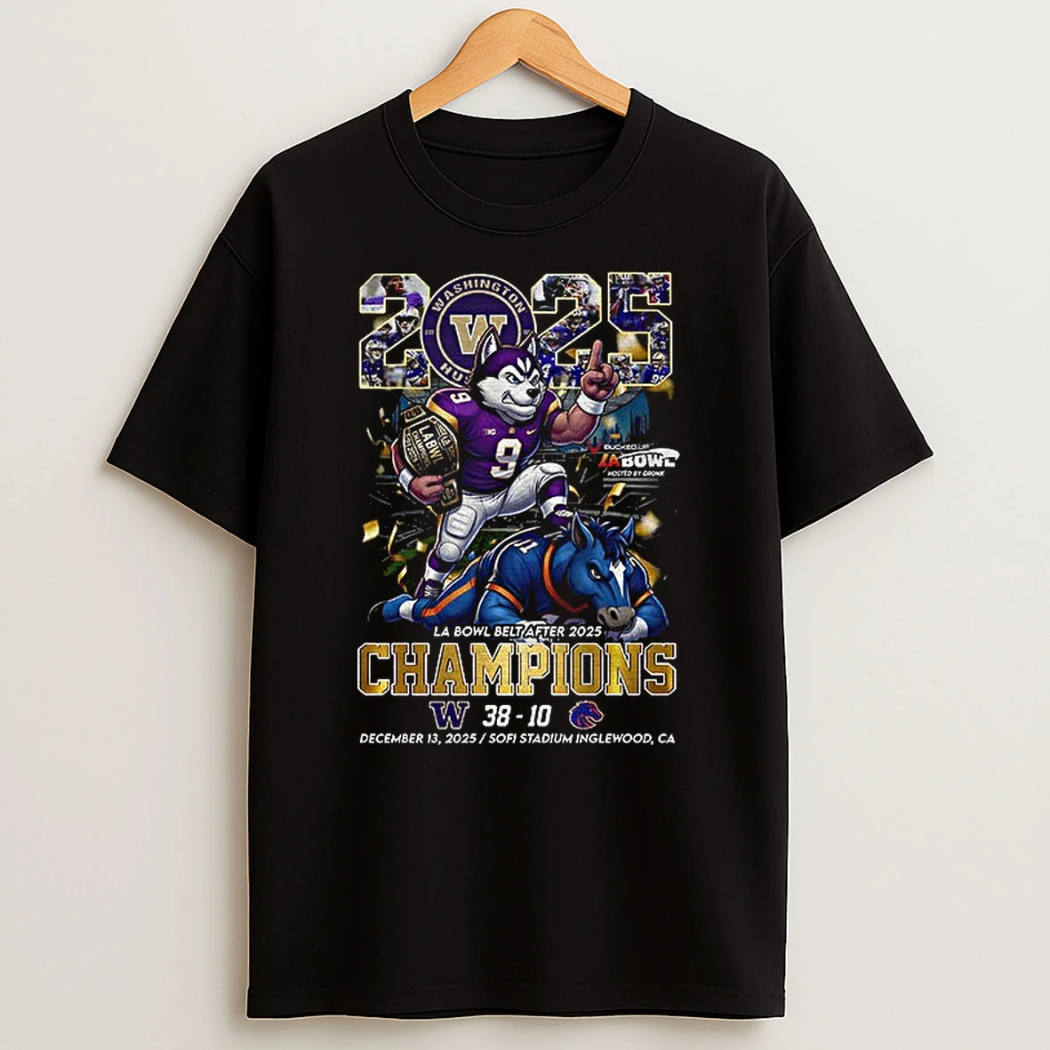 Washington Huskies Beat Boise State Broncos La Bowl Belt After 2025 Champions T Shirt