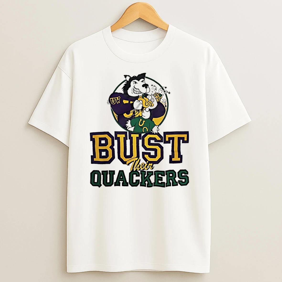 Washington Huskies Beat Oregon Ducks Bust Their Quackers Mascot T Shirt