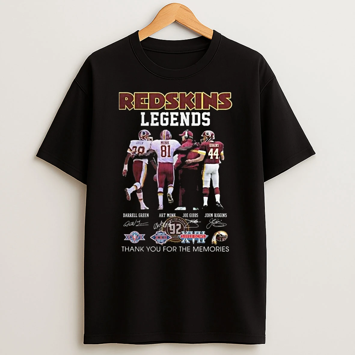 Washington Redskins Legends 2025 Green Monx Gibbs Riggins Signatures T Shirt