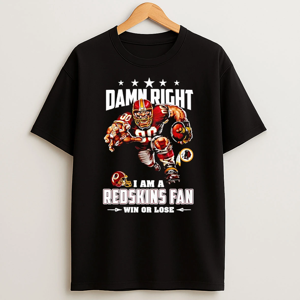 Washington Redskins Mascot Damn Right I Am A Cowboys Fan Win Or Lose T Shirt