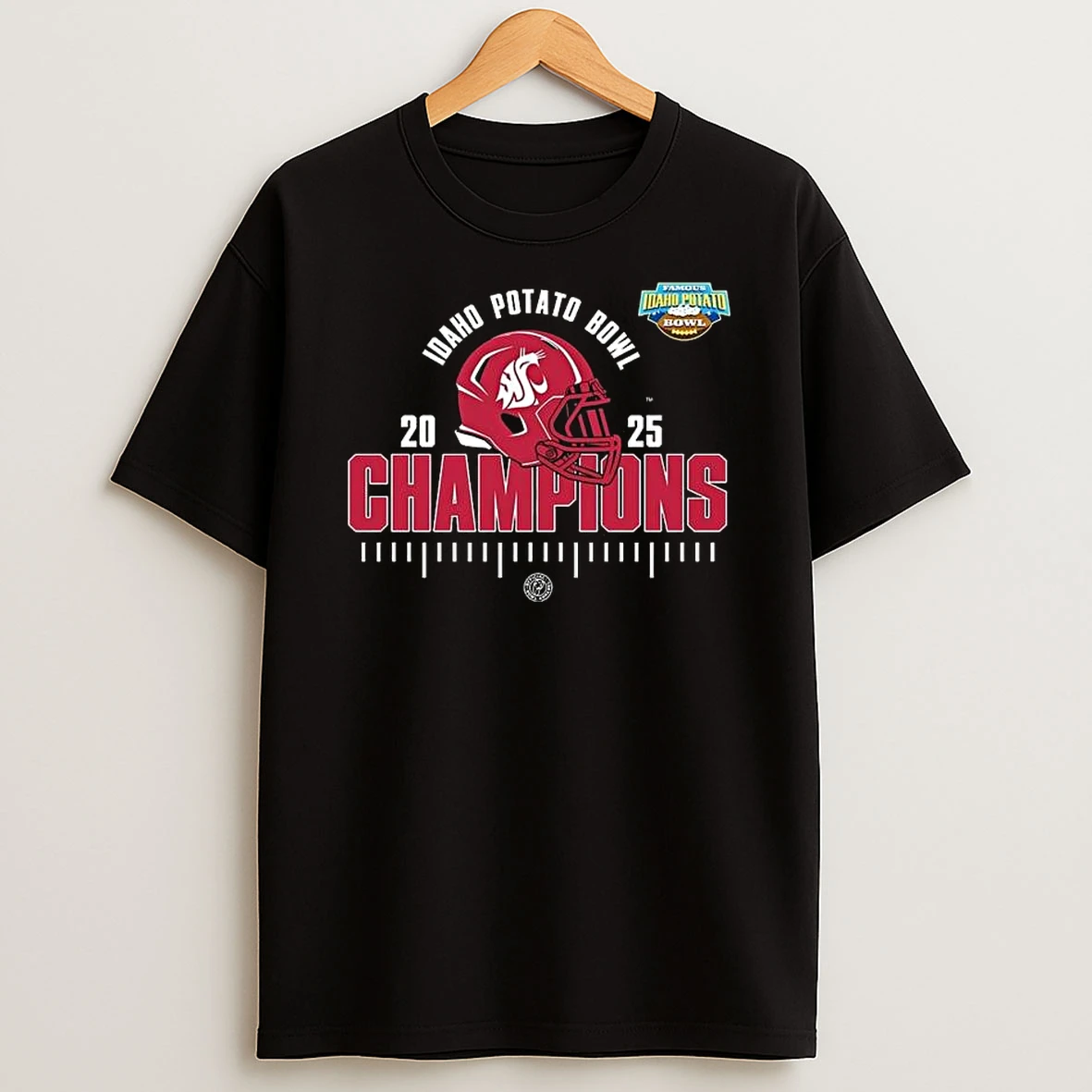 Washington State Cougars 2025 Ncaa Football Famous Idaho Potato Bowl Champions Helmet Logo T Shirt