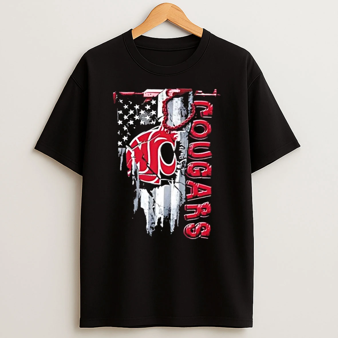 Washington State Cougars Football Battle Shattered Usa Flag Rip Design T Shirt