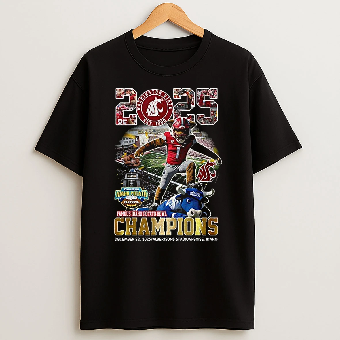 Washington State Cougars Victory In The 2025 Famous Idaho Potato Bowl Champions Est 1980 T Shirt