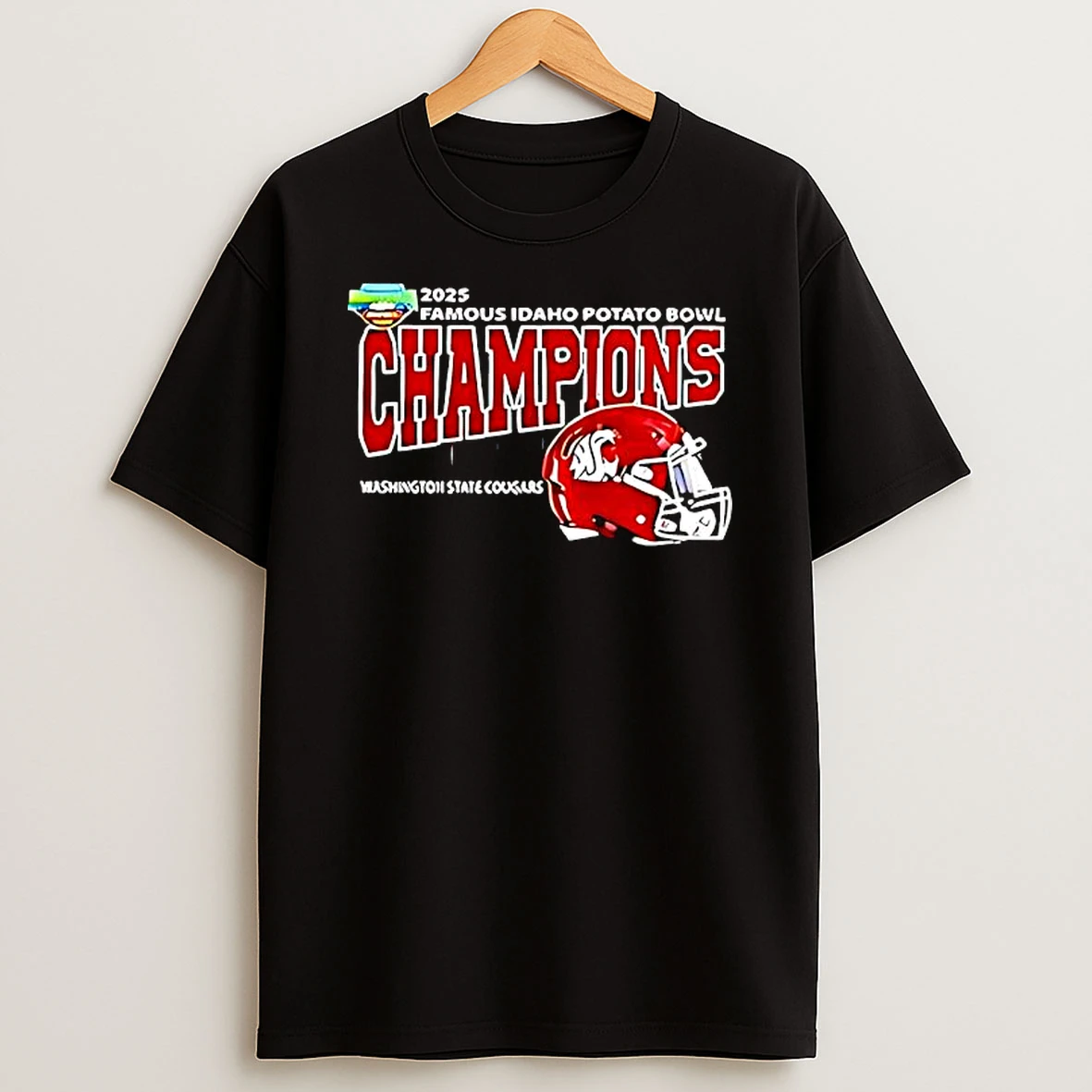 Washington State Cougars 2025 Famous Idaho Potato Bowl Champions Helmet T Shirt