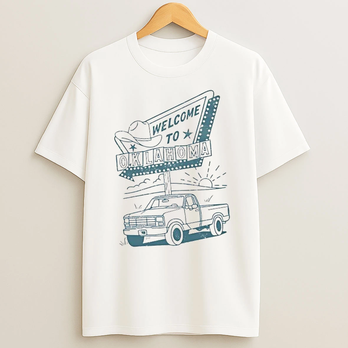 Welcome To Oklahoma Retro Style Roadside Cowboy Hat Truck T Shirt