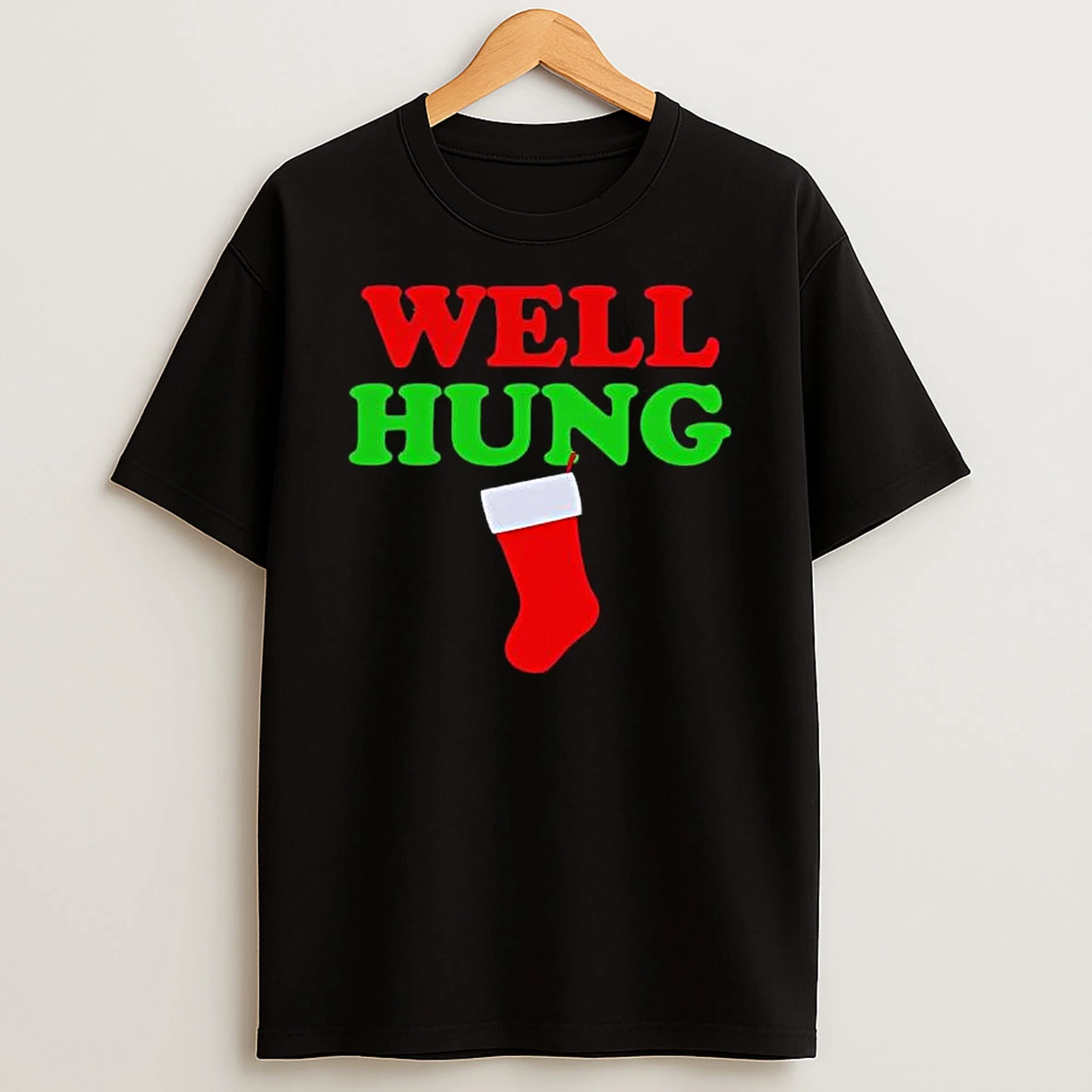 Well Hung Christmas Stocking Graphic T Shirt