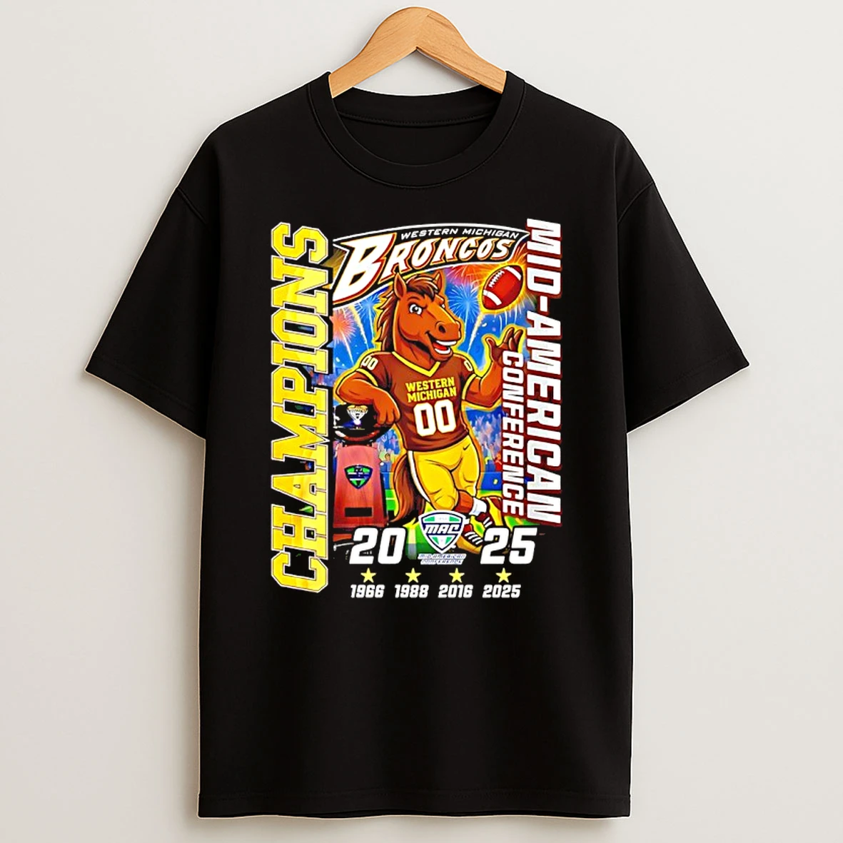 Western Michigan Broncos 2025 Mid American Conference Champions 4 Time Mascot T Shirt