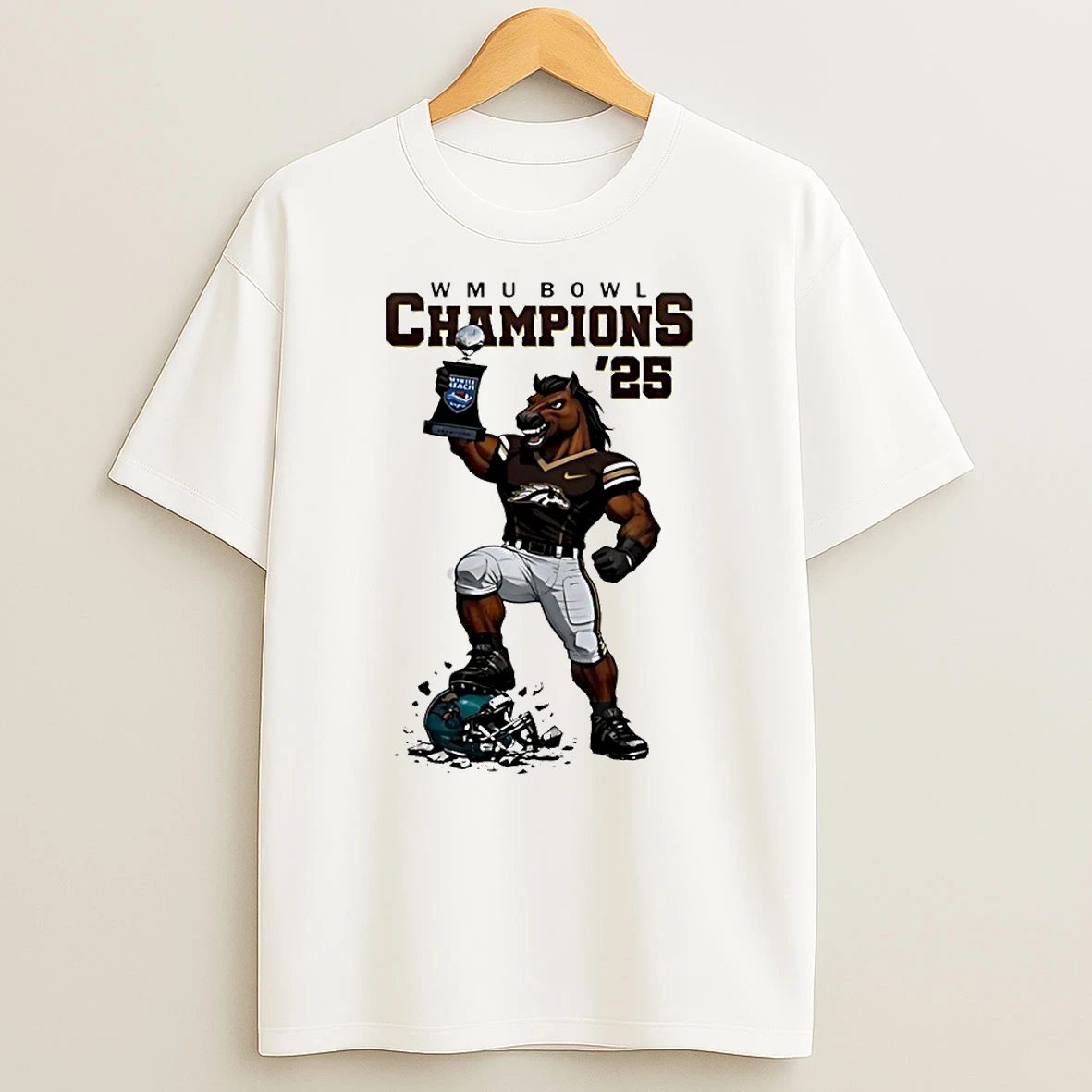 Western Michigan Broncos 2025 Myrtle Beach Bowl Champions Football Mascot Circle T Shirt