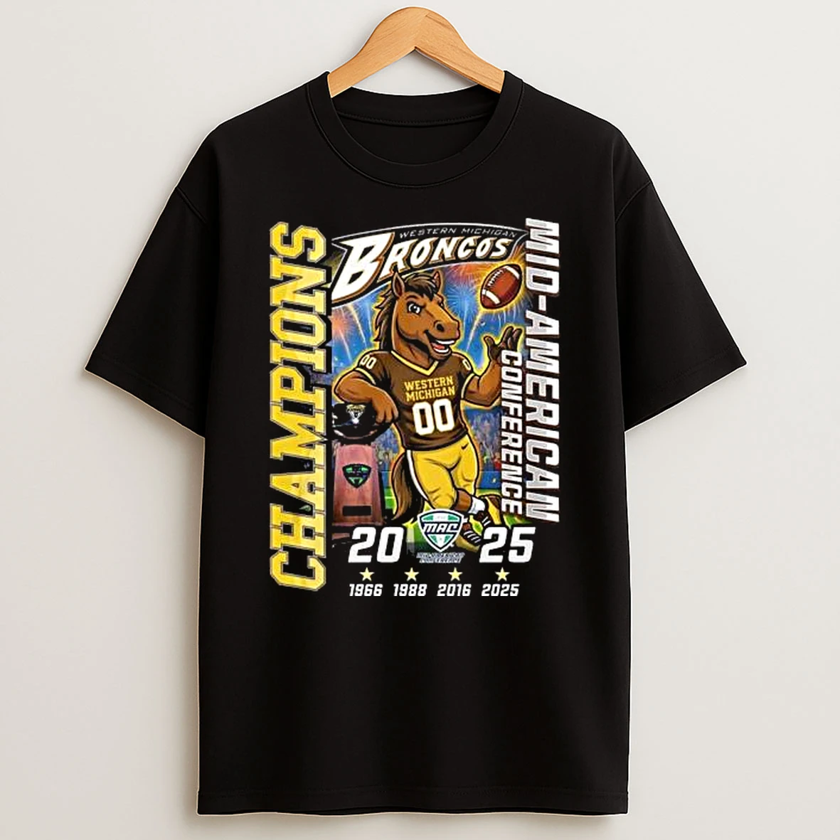 Western Michigan Broncos Champions Mid American Conference 1966 2025 Mascot T Shirt