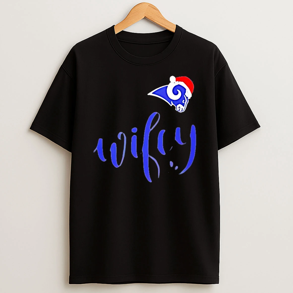 Wifey Los Angeles Rams Santa Hat Merry Christmas T Shirt