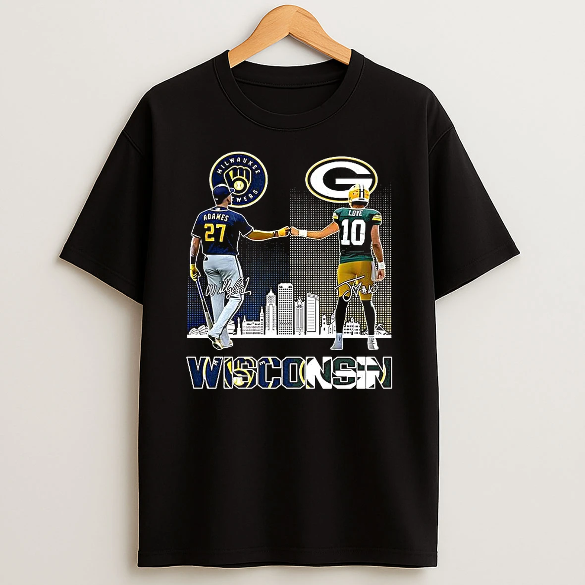 Willy Adames Milwaukee Brewers Touch Hand Jordan Love Green Bay Packers 2025 Signature T Shirt