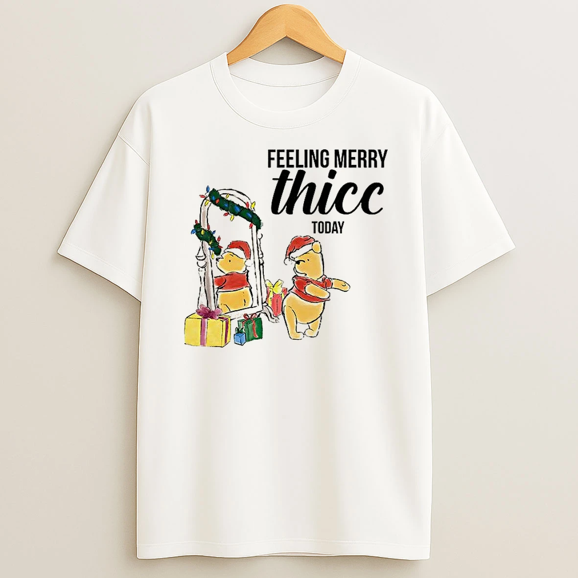 Winnie The Pooh Feeling Merry Thicc Today Cartoon Christmas T Shirt