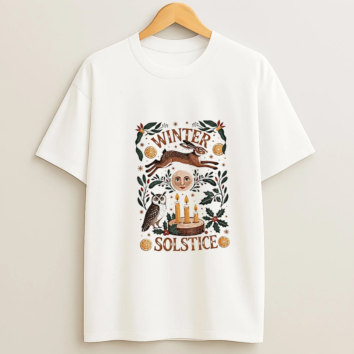 Winter Solstice Mystical Moon And Rabbit Merry Christmas T Shirt